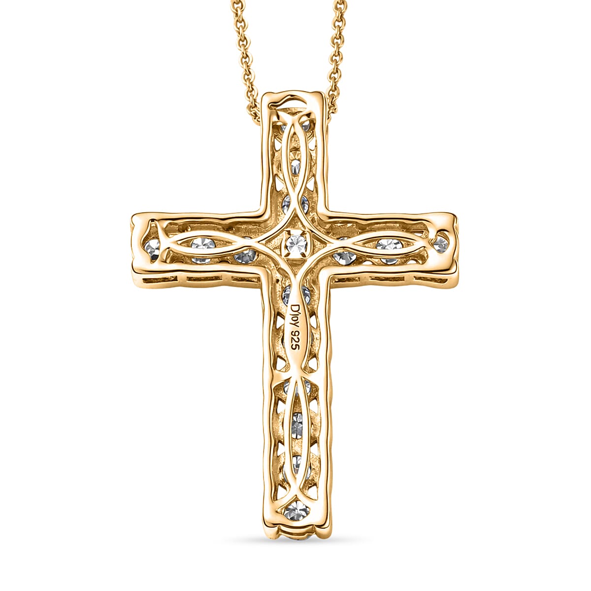 D'Joy Moissanite Cross Pendant with Chain (Size 20) in Yellow Gold Plated Sterling Silver 1.66 Ct.