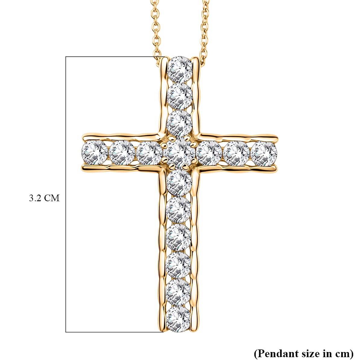 D'Joy Moissanite Cross Pendant with Chain (Size 20) in Yellow Gold Plated Sterling Silver 1.66 Ct.