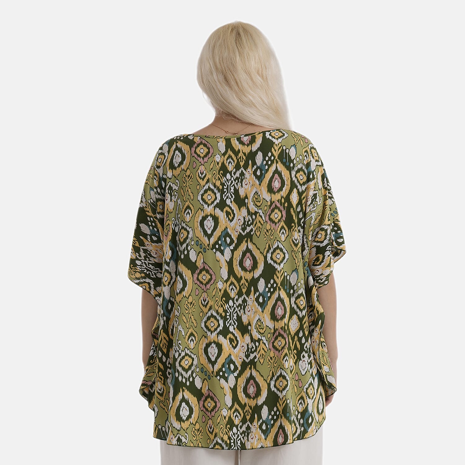 Styledby Set Of 2 100% Viscose Printed - Solid One-Size Tops With Keyhole Neck Detail - Green - Pink