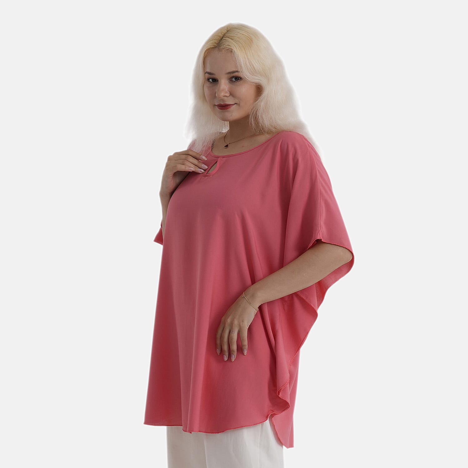 Styledby Set Of 2 100% Viscose Printed - Solid One-Size Tops With Keyhole Neck Detail - Green - Pink