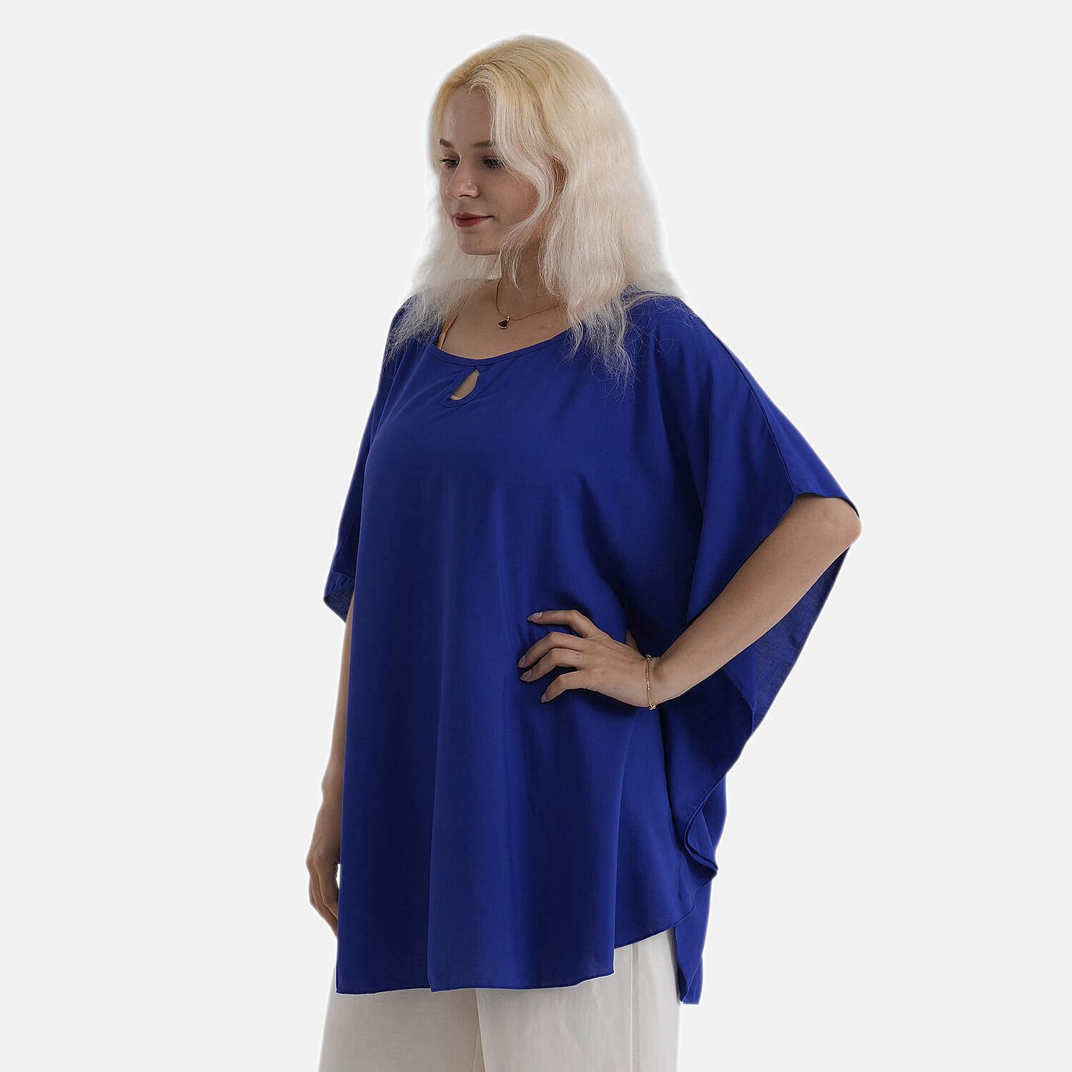 Styledby Set Of 2 100% Viscose Printed - Solid One-Size Tops With Keyhole Neck Detail - Blue - Dark Blue