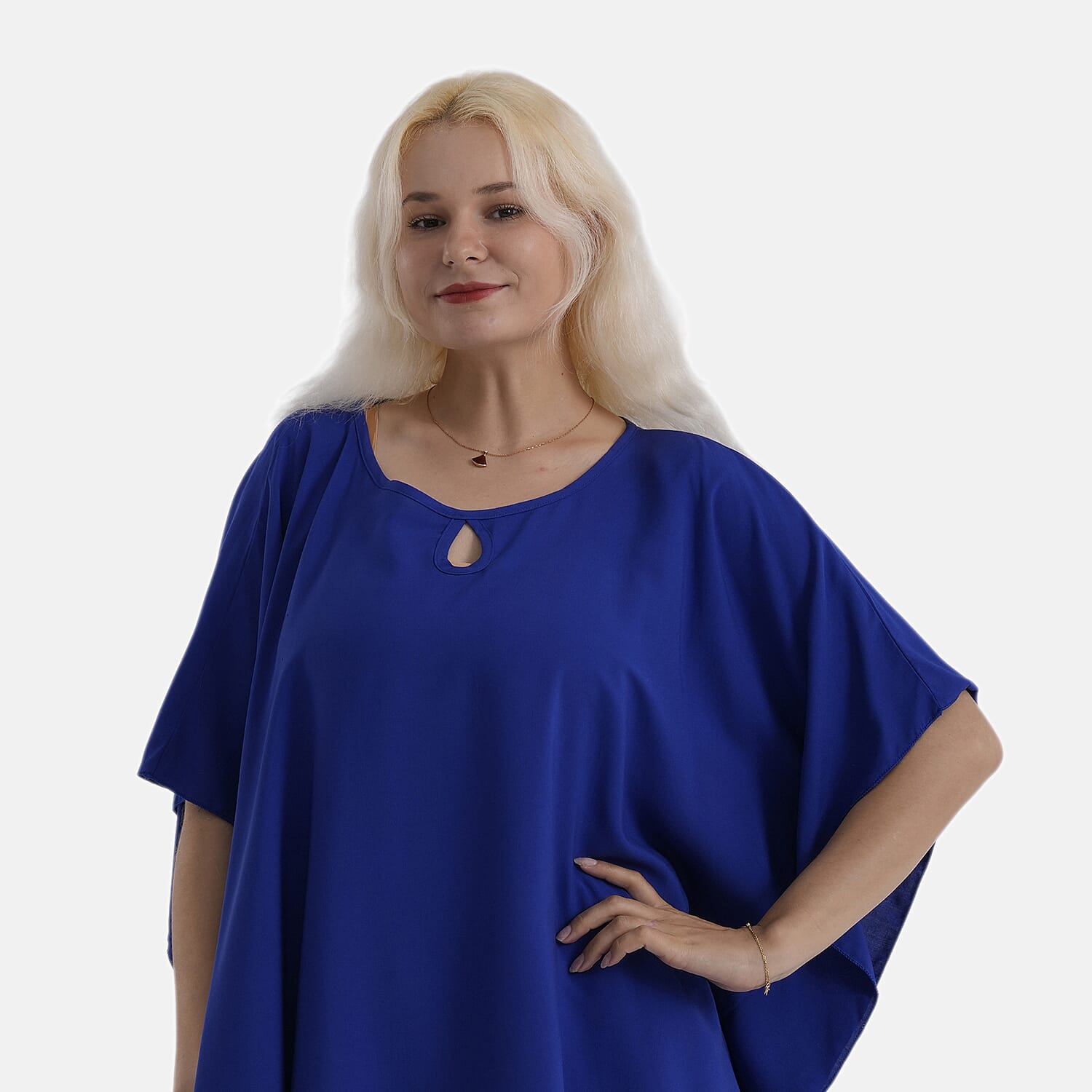 Styledby Set Of 2 100% Viscose Printed - Solid One-Size Tops With Keyhole Neck Detail - Blue - Dark Blue