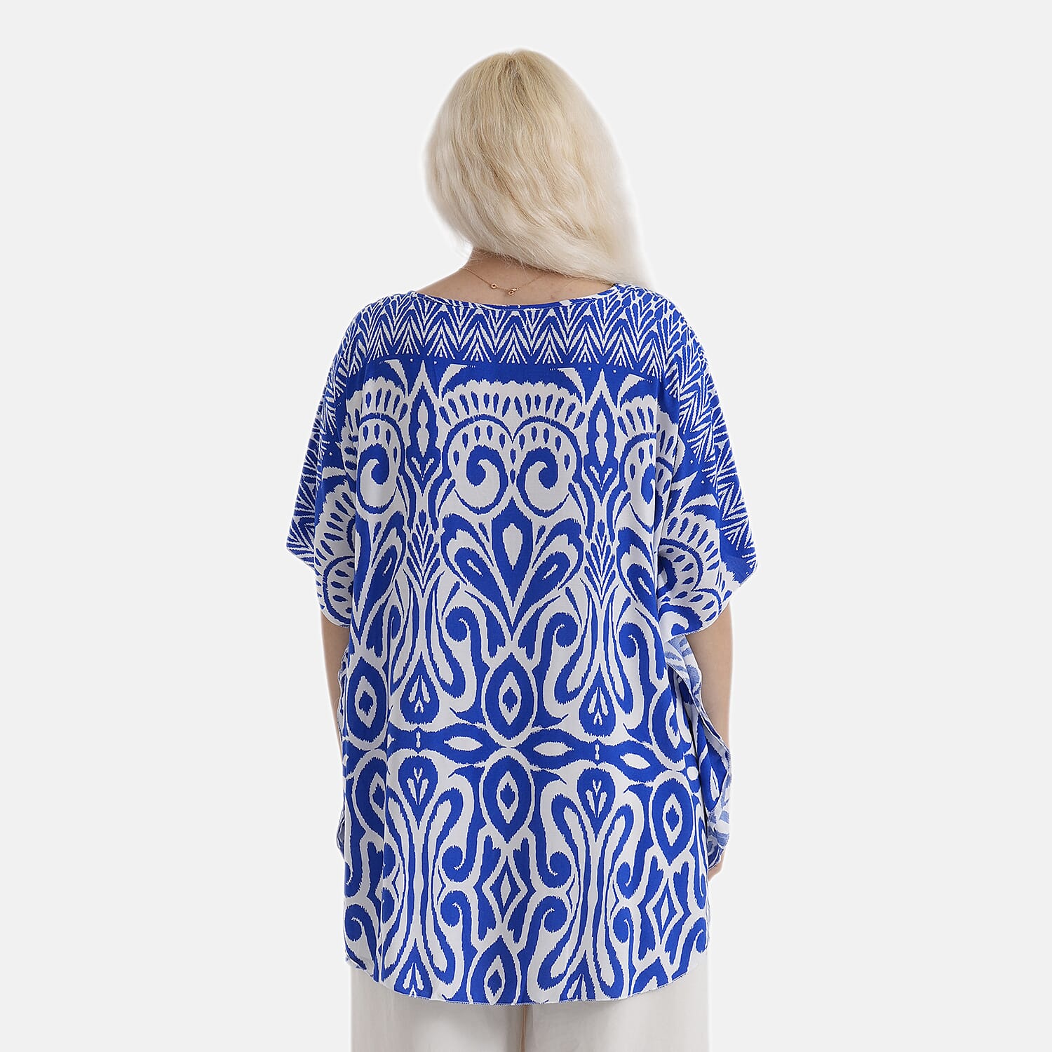 Styledby Set Of 2 100% Viscose Printed - Solid One-Size Tops With Keyhole Neck Detail - Blue - Dark Blue