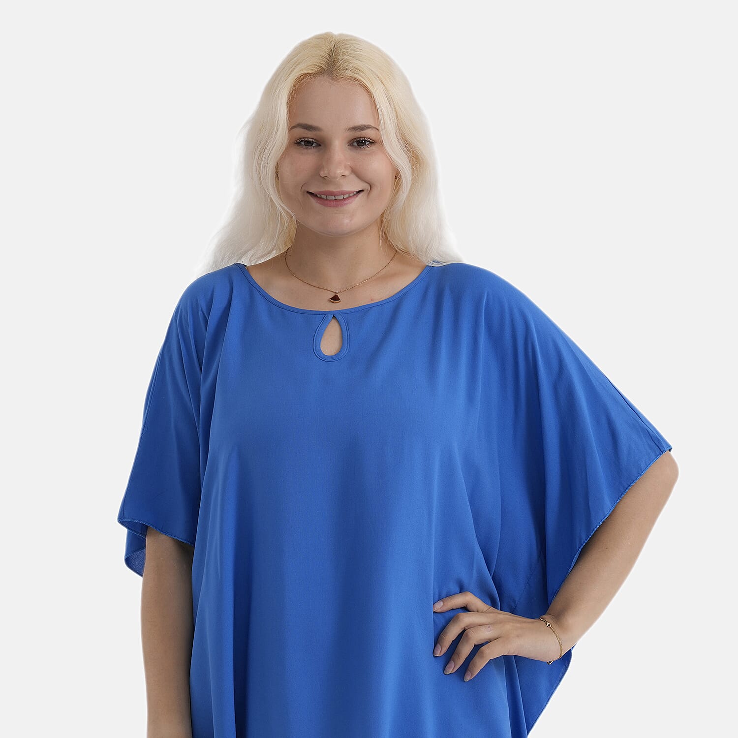 Styledby Set Of 2 Printed - Solid One-Size Tops With Keyhole Neck Detail - Blue