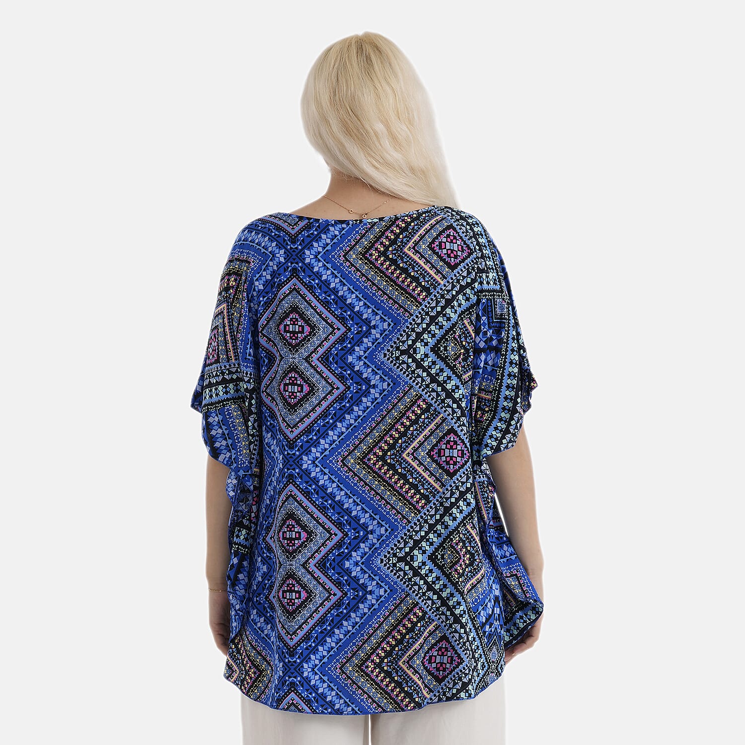 Styledby Set Of 2 Printed - Solid One-Size Tops With Keyhole Neck Detail - Blue
