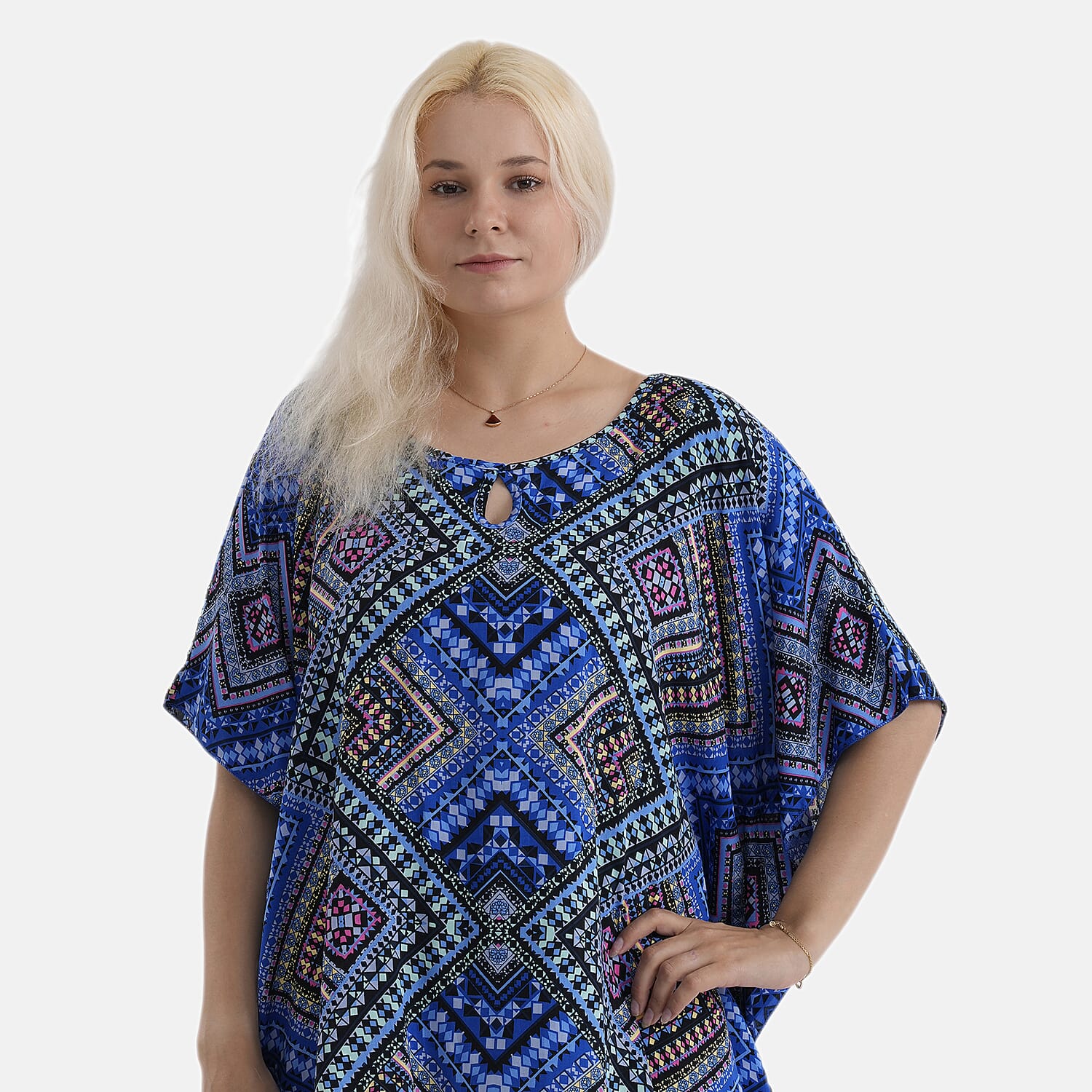 Styledby Set Of 2 Printed - Solid One-Size Tops With Keyhole Neck Detail - Blue
