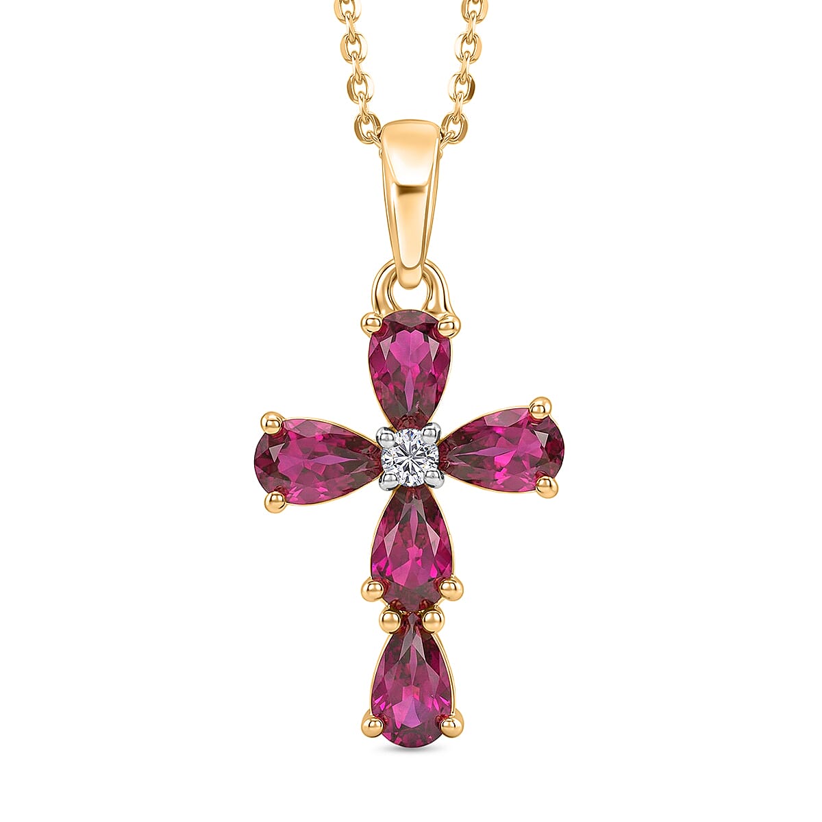 Radiant Ember Garnet,  Lab Grown Diamond Pendant with Chain (Size 20) in 18K YG Vermeil Sterling Silver 0.03 ct  1.430  Ct.