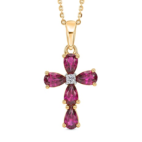 Radiant Ember Garnet,  Lab Grown Diamond Pendant with Chain (Size 20) in 18K YG Vermeil Sterling Silver 0.03 ct  1.430  Ct.