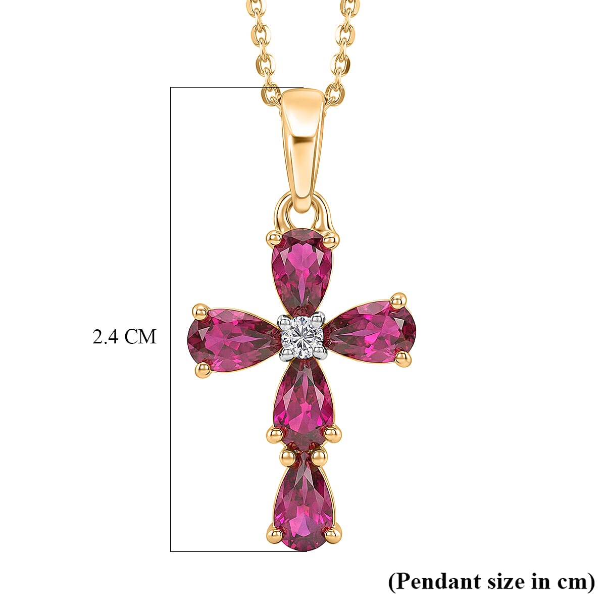 Radiant Ember Garnet,  Lab Grown Diamond Pendant with Chain (Size 20) in 18K YG Vermeil Sterling Silver 0.03 ct  1.430  Ct.