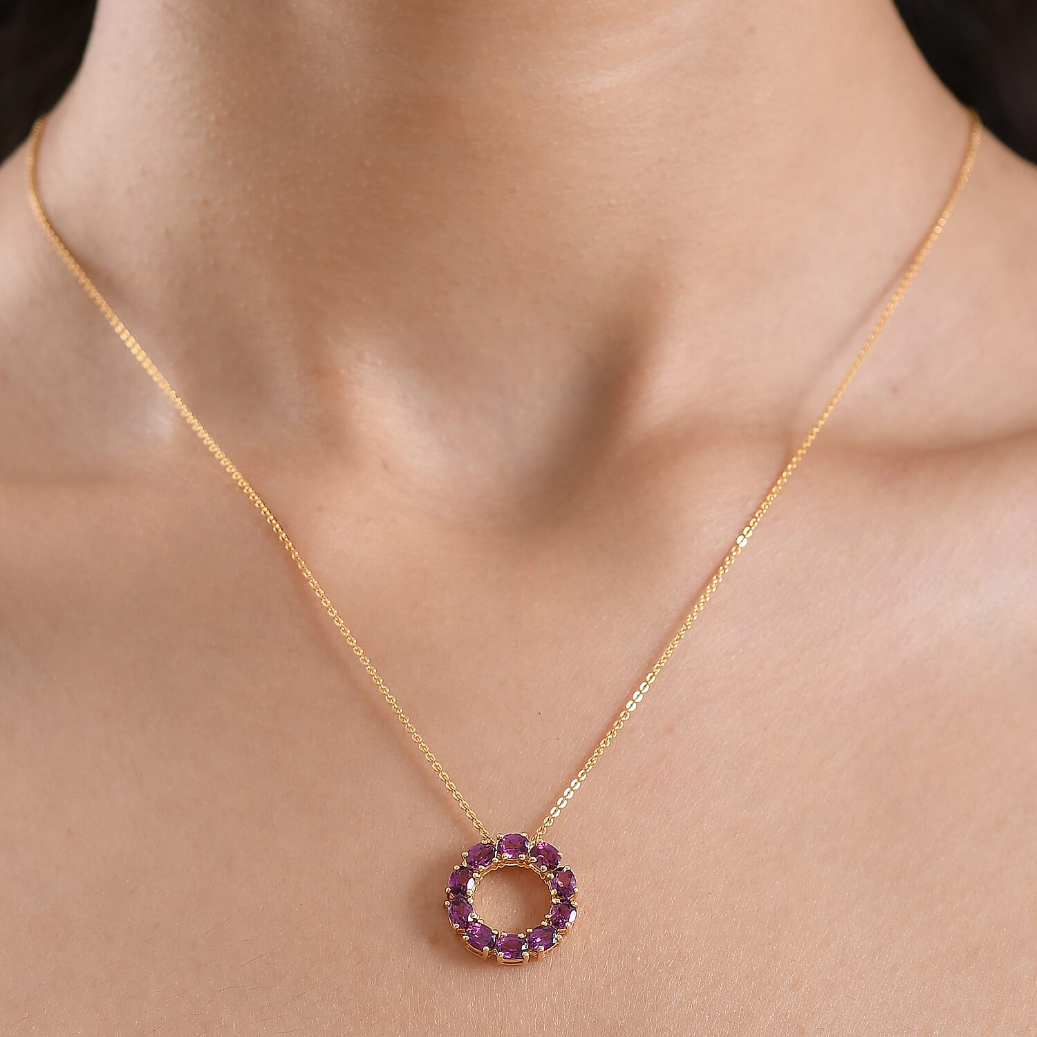 Radiant Ember Garnet Pendant with Chain (Size 20) in 18K YG Plating Sterling Silver  2.400  Ct.
