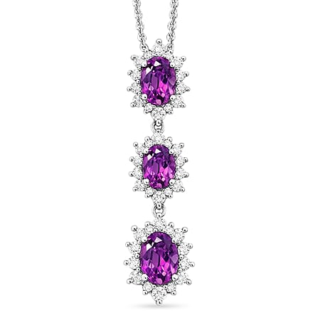 Radiant Ember Garnet,  White Zircon Pendant with Chain (Size 20) in Rhodium Overlay Sterling Silver 1.30 ct  1.920  Ct.
