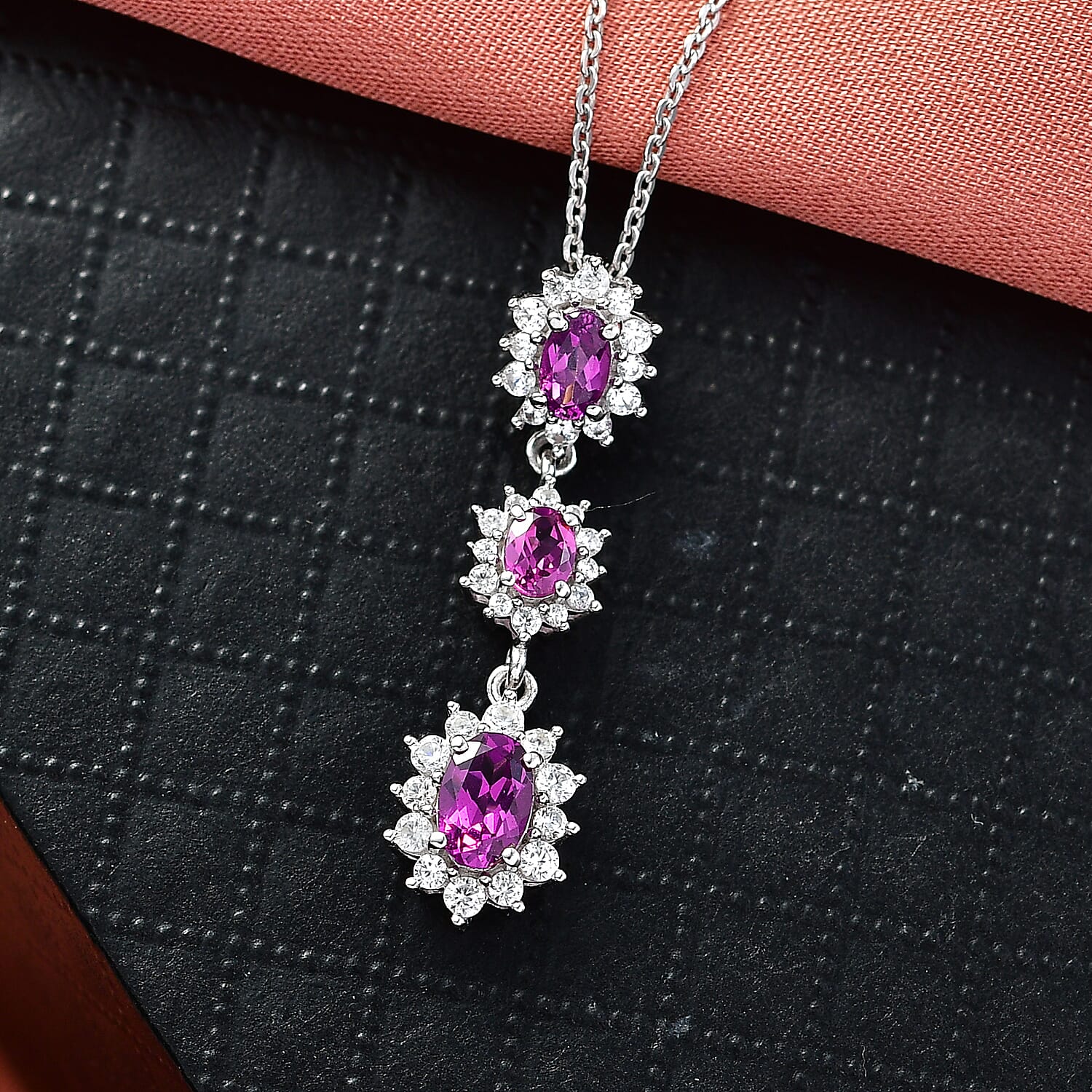 Radiant Ember Garnet,  White Zircon Pendant with Chain (Size 20) in Rhodium Overlay Sterling Silver 1.30 ct  1.920  Ct.