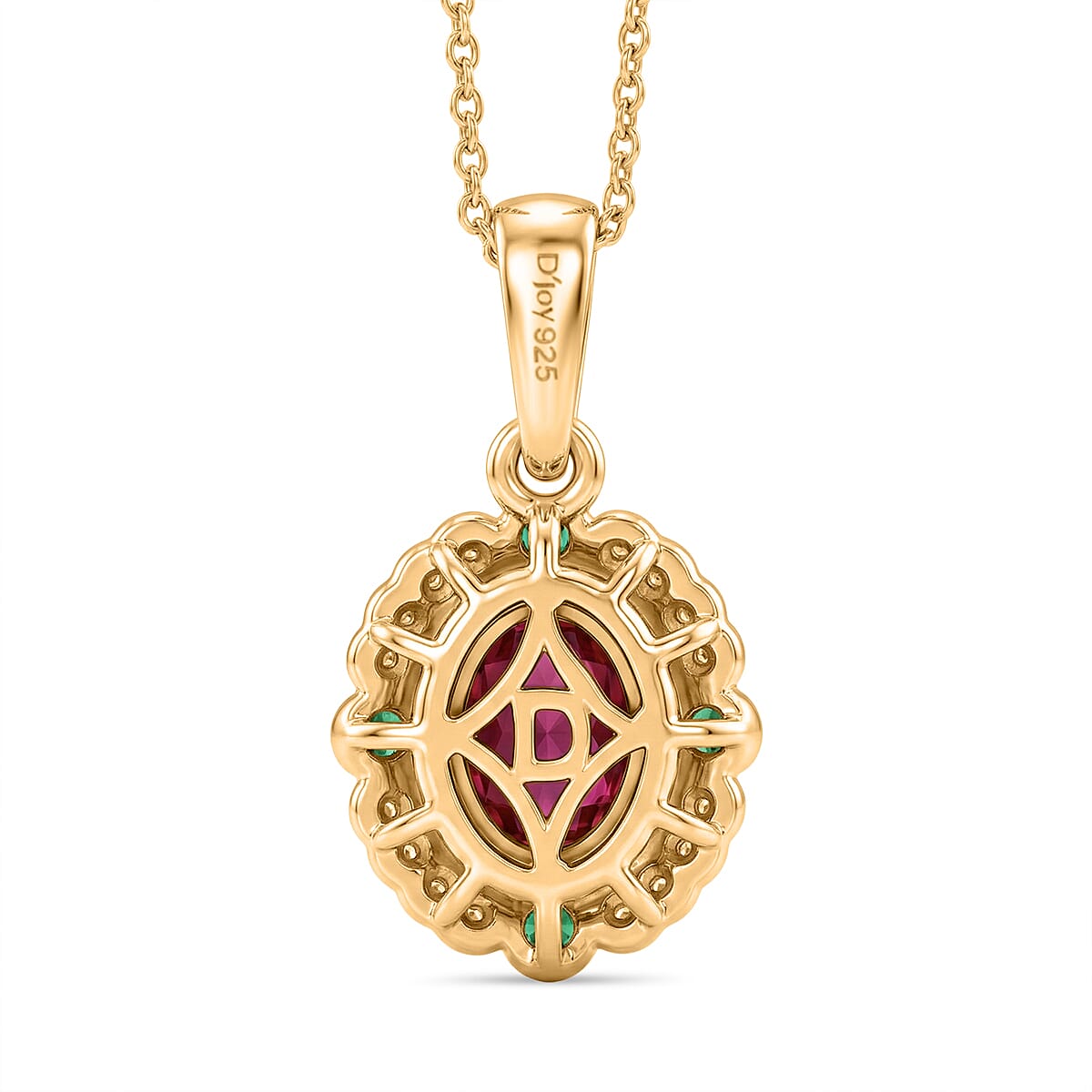 Radiant Ember Garnet,  White Zircon,  Zambian Emerald Pendant with Chain (Size 20) in 18K YG Vermeil Sterling Silver 0.24 ct  1.340  Ct.