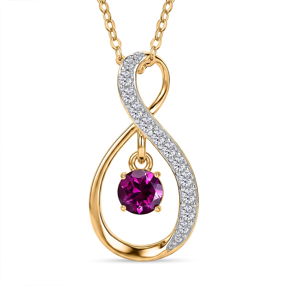 Radiant Ember Garnet,  White Zircon Pendant with Chain (Size 20) in 18K YG Plating Sterling Silver 0.14 ct  0.840  Ct.
