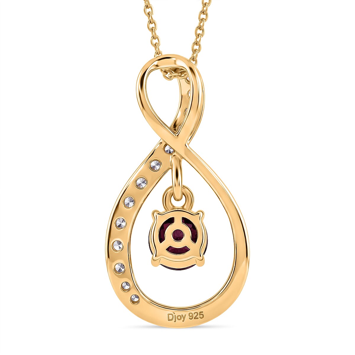 Radiant Ember Garnet,  White Zircon Pendant with Chain (Size 20) in 18K YG Plating Sterling Silver 0.14 ct  0.840  Ct.