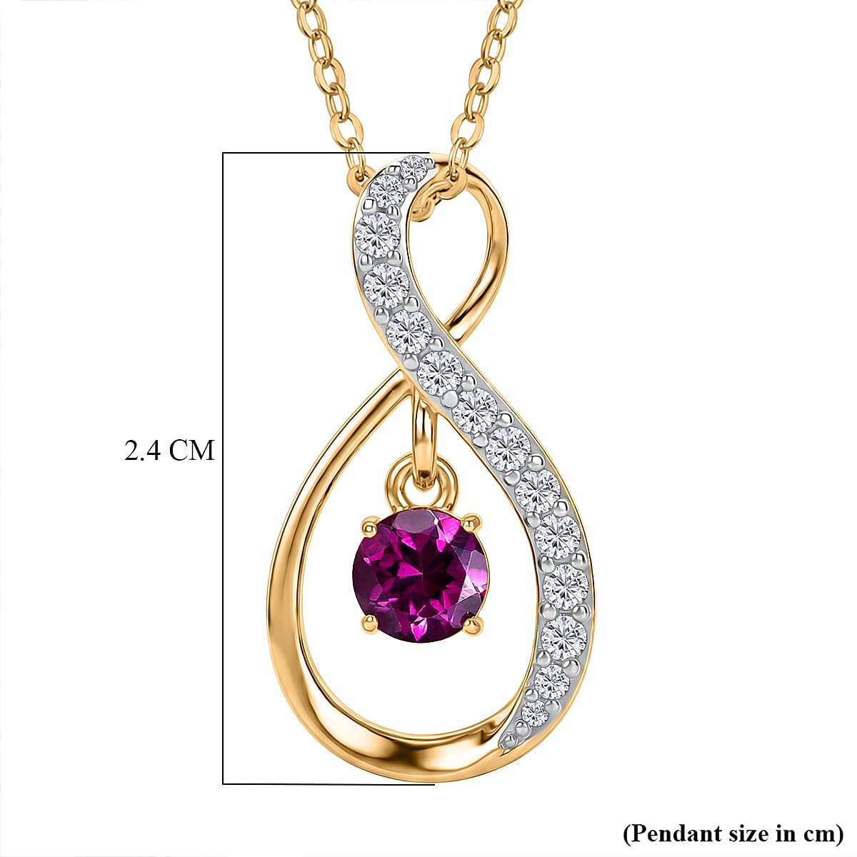 Radiant Ember Garnet,  White Zircon Pendant with Chain (Size 20) in 18K YG Plating Sterling Silver 0.14 ct  0.840  Ct.