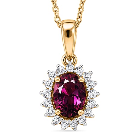 D'Joy Natural Royal Ember Garnet & Moissanite Pendant with Chain (Size 20) in 18K Vermeil Yellow Gold Plated Sterling Silver 1.74 Ct.