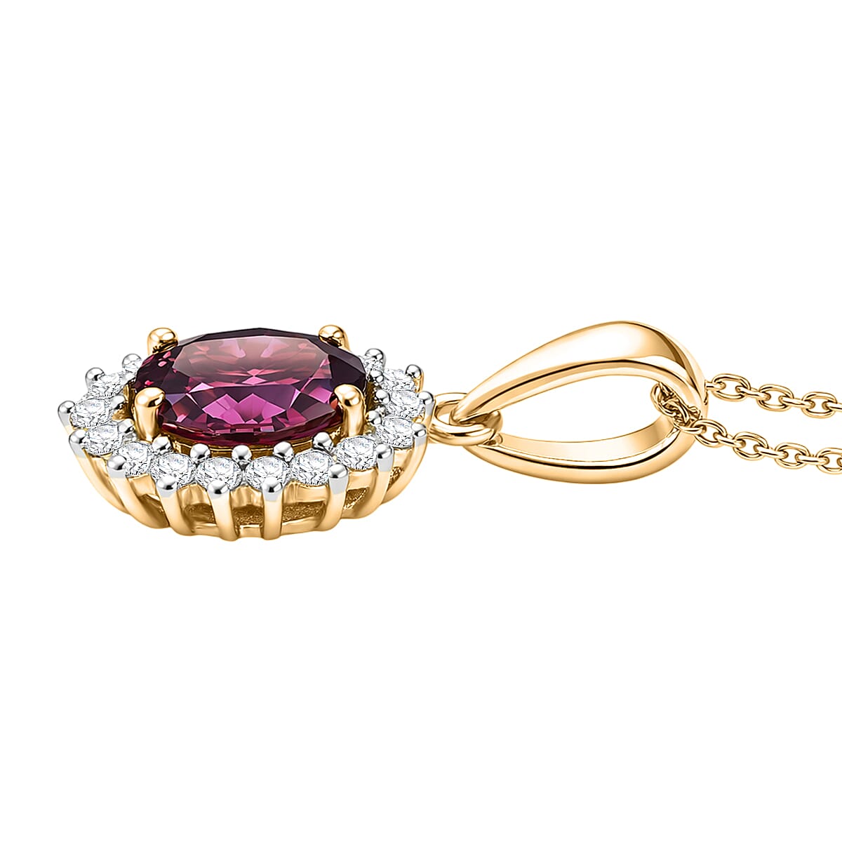 D'Joy Natural Royal Ember Garnet & Moissanite Pendant with Chain (Size 20) in 18K Vermeil Yellow Gold Plated Sterling Silver 1.74 Ct.