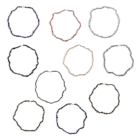 Set of 10 - Multi-Gemstone Stretchable Necklace (Size - 32)