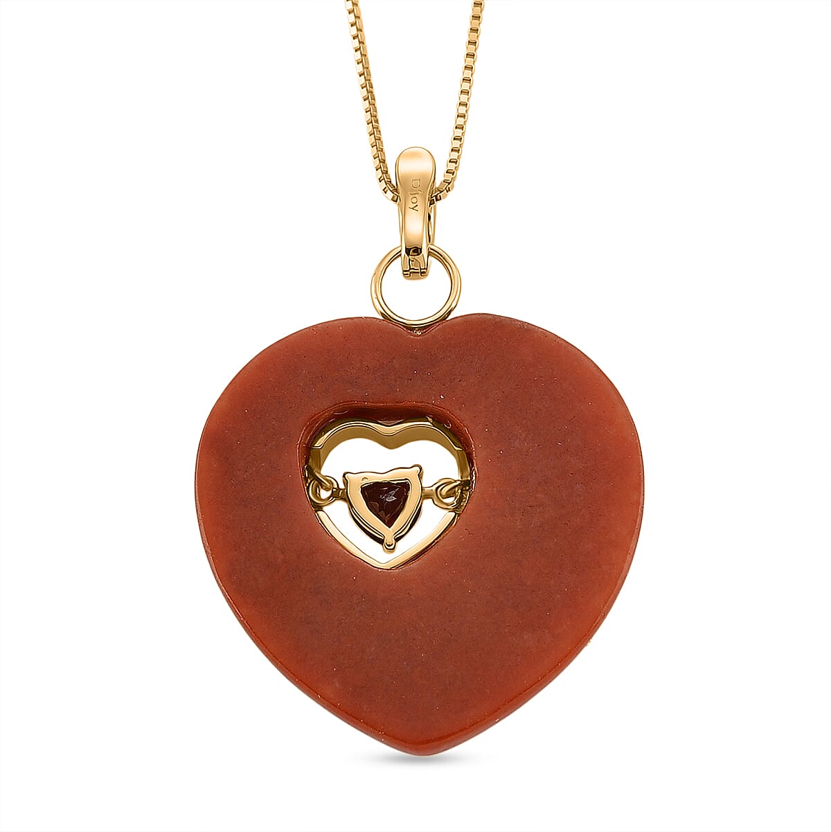 Enhanced Red Jade & Red Garnet Heart Pendant with Chain (Size 18) in Yellow Gold Plated Sterling Silver 40.60 Ct.