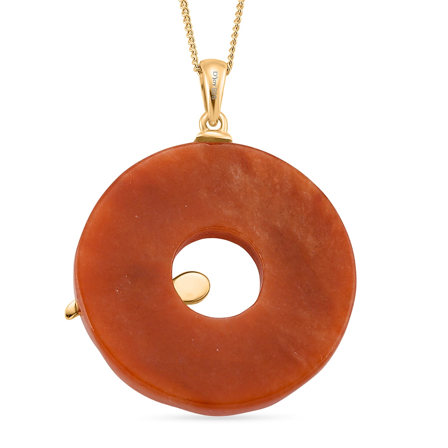 Enhanced Red Jade Cabochon Cut Pendant with Chain (Size 18) in Yellow Gold Plated Sterling Silver 37.00 Ct.