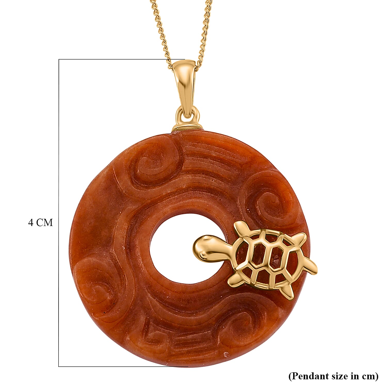 Enhanced Red Jade Cabochon Cut Pendant with Chain (Size 18) in Yellow Gold Plated Sterling Silver 37.00 Ct.