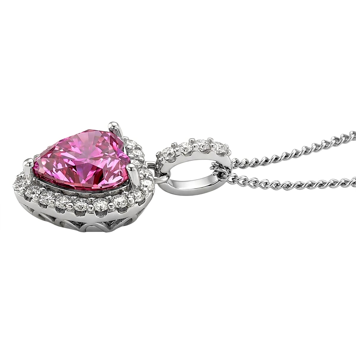 Pink Moissanite Heart Pendant with Chain (Size 18) in Rhodium Overlay Sterling Silver 2.31 Ct.