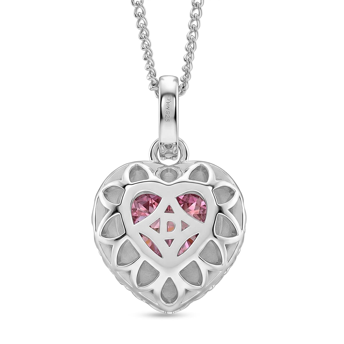 Pink Moissanite Heart Pendant with Chain (Size 18) in Rhodium Overlay Sterling Silver 2.31 Ct.