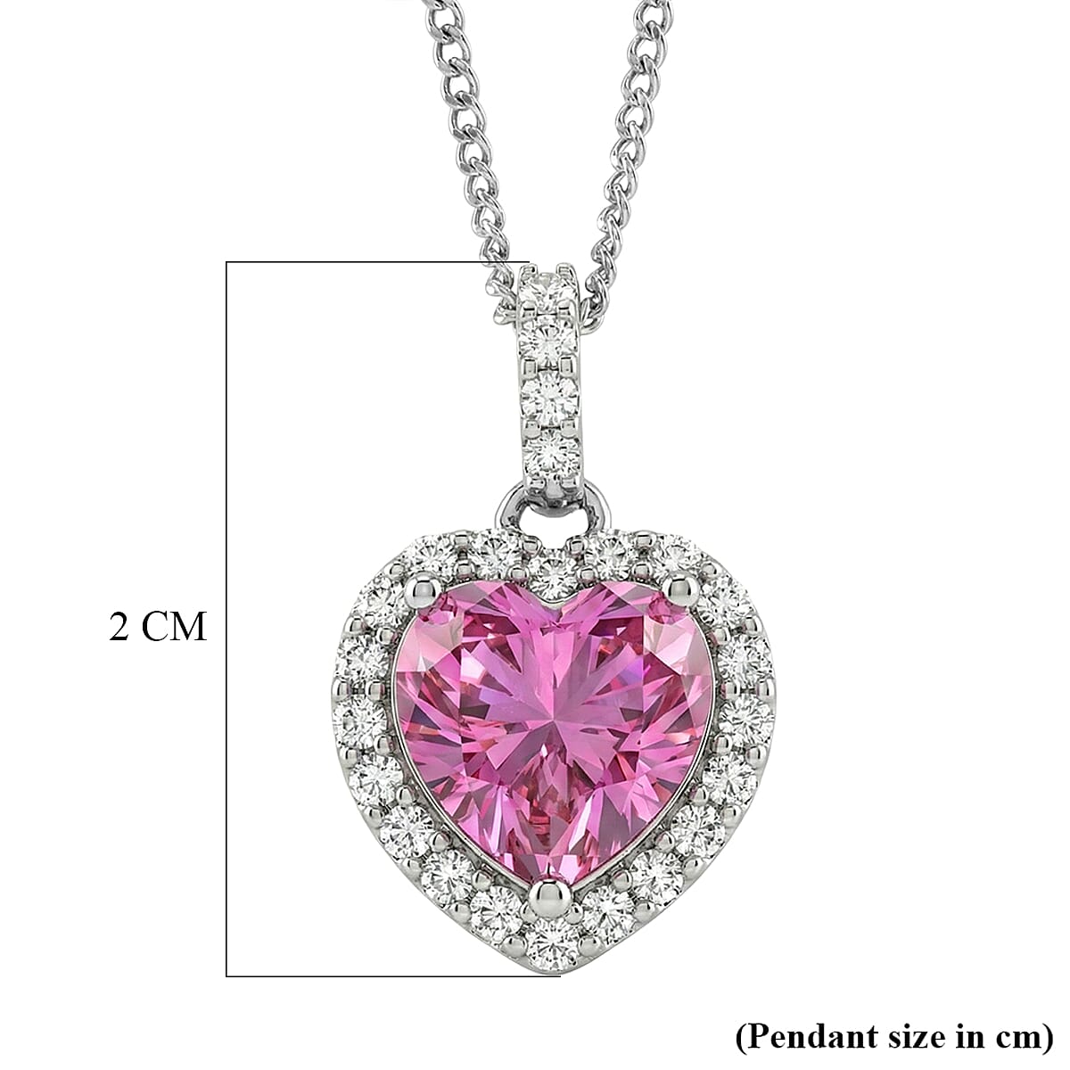 Pink Moissanite Heart Pendant with Chain (Size 18) in Rhodium Overlay Sterling Silver 2.31 Ct.