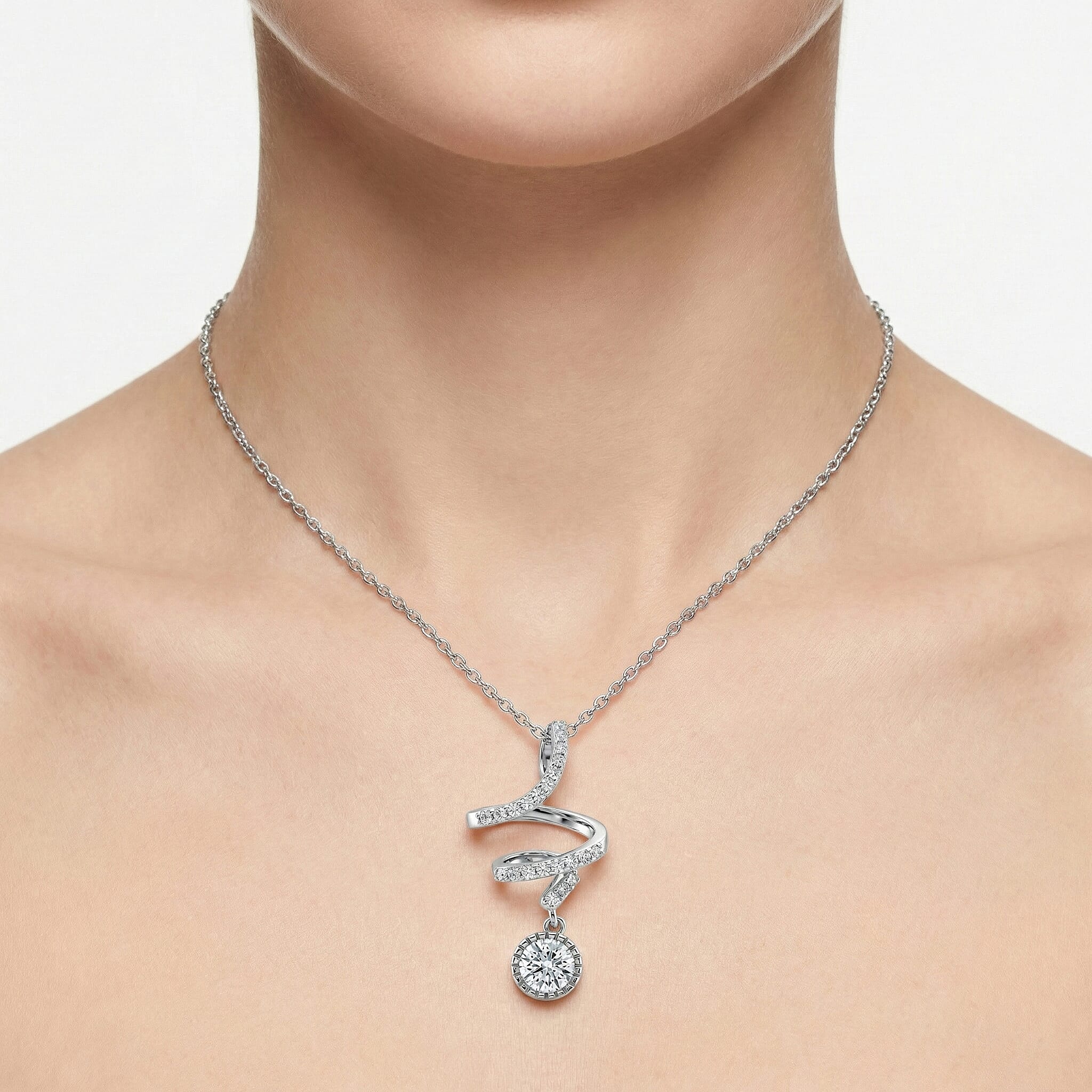 Moissanite Round Pendant with Chain (Size 18) in Rhodium Overlay Sterling Silver 1.09 Ct.