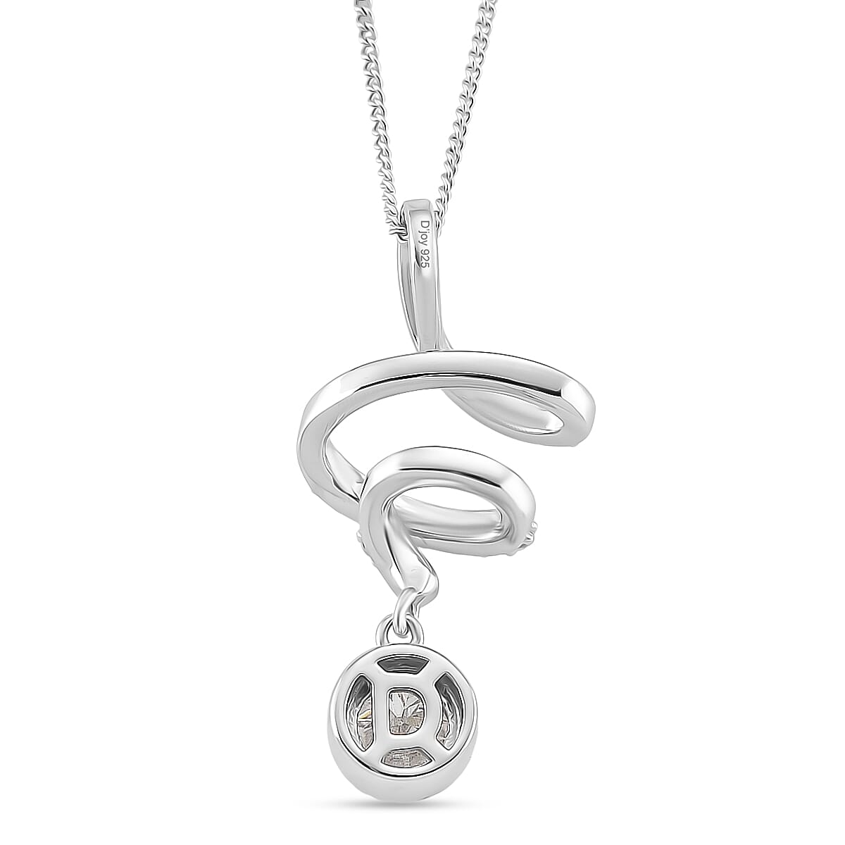 Moissanite Round Pendant with Chain (Size 18) in Rhodium Overlay Sterling Silver 1.09 Ct.