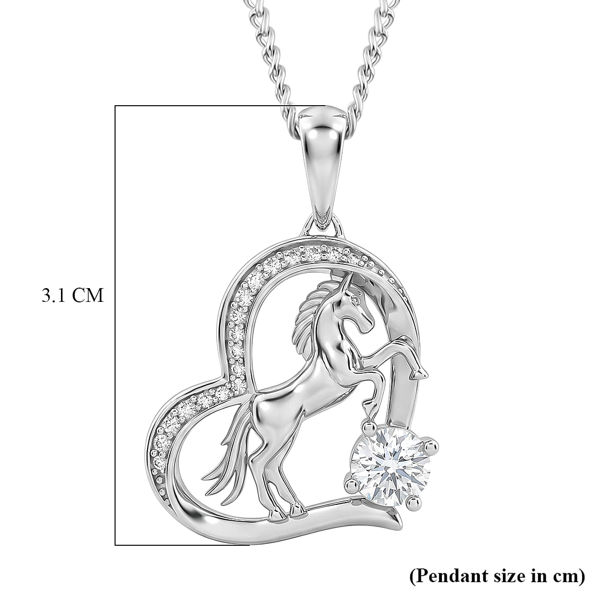 Moissanite Pendant with Chain (Size 18) in Rhodium Overlay Sterling Silver