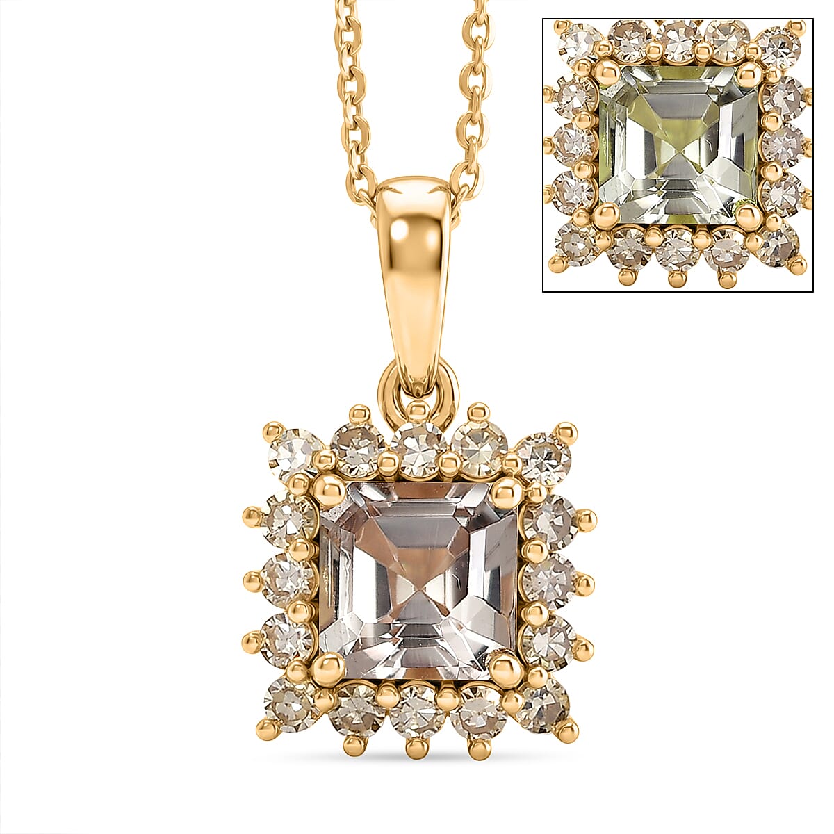 D'Joy AAA Natural Turkizite (Asscher Cut 1.32ct) & Lab Grown Yellow Diamond (SI) Pendant With Chain (Size 20) in 18K Vermeil Yellow Gold Sterling Silver 1.72 Ct.
