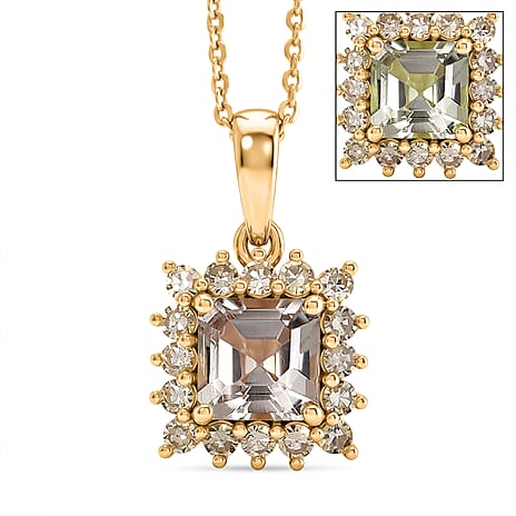 D'Joy AAA Natural Turkizite (Asscher Cut 1.32ct) & Lab Grown Yellow Diamond (SI) Pendant With Chain (Size 20) in 18K Vermeil Yellow Gold Sterling Silver 1.72 Ct.