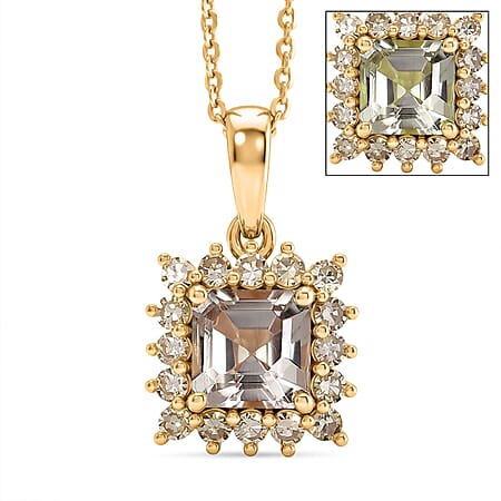 D'Joy AAA Natural Turkizite, Lab Grown Yellow Diamond Halo Pendant With Chain (Size 20) in 18K Vermeil Yellow Gold Sterling Silver 1.72 Ct. D'Joy AAA Natural Turkizite, Lab Grown Yellow Diamond Halo Pendant With Chain (Size 20) in 18K Vermeil Yellow Gold Sterling Silver 1.72 Ct.