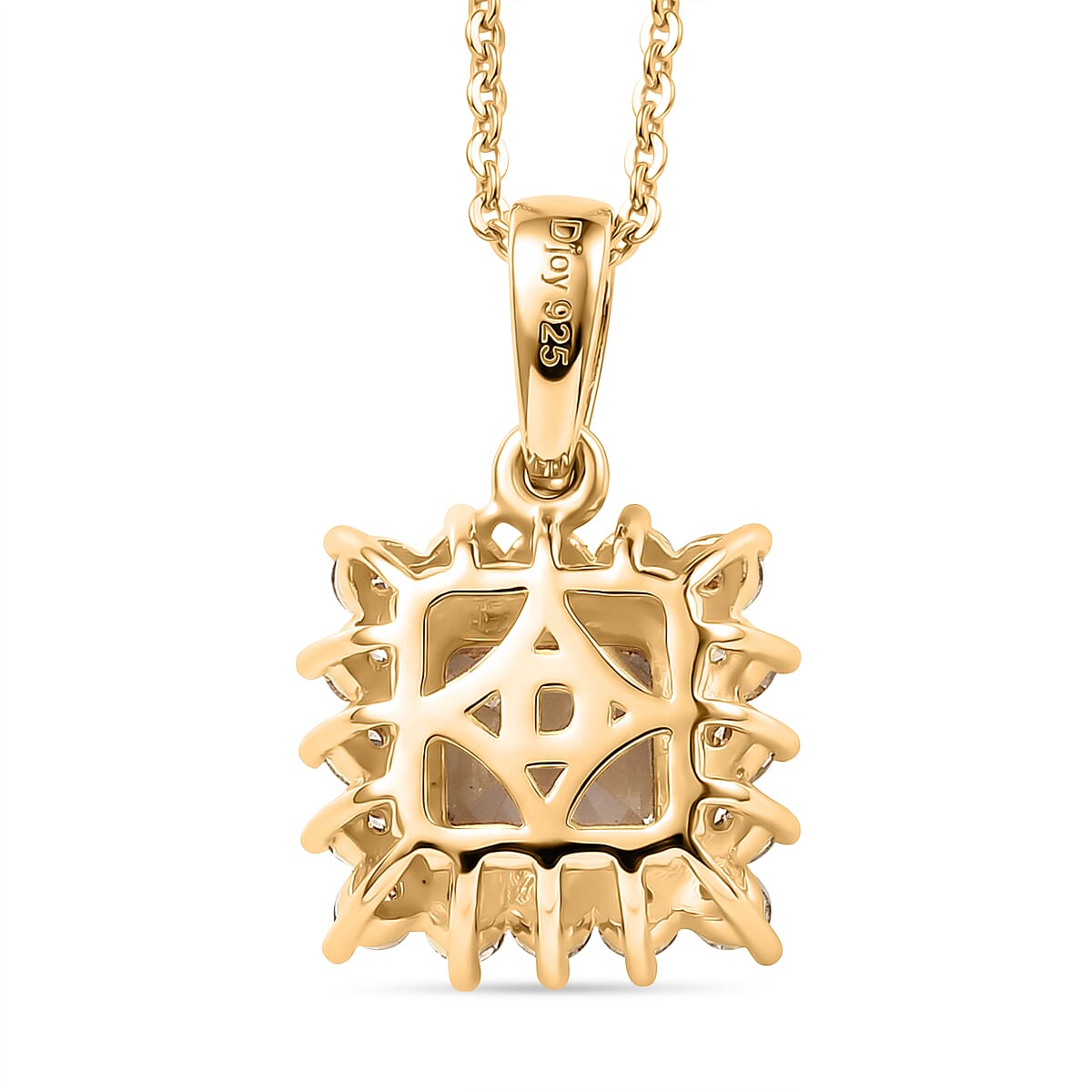 D'Joy AAA Natural Turkizite (Asscher Cut 1.32ct) & Lab Grown Yellow Diamond (SI) Pendant With Chain (Size 20) in 18K Vermeil Yellow Gold Sterling Silver 1.72 Ct.