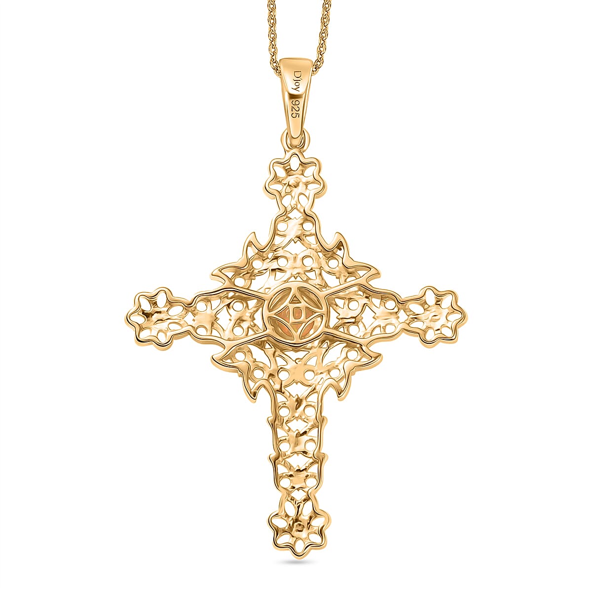 D'Joy Faceted Ethiopian Opal Cross Pendant with Chain (Size 20) in Yellow Gold Plated Sterling Silver.