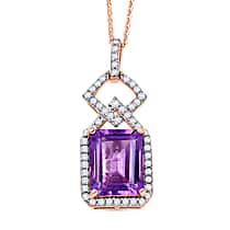 AAA Rose De France Amethyst, White Zircon Pendant with Chain (Size 20) in 18K Rose Gold Over Sterling Silver 5.55 Ct.