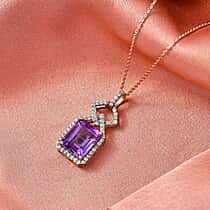 AAA Rose De France Amethyst, White Zircon Pendant with Chain (Size 20) in 18K Rose Gold Over Sterling Silver 5.55 Ct.
