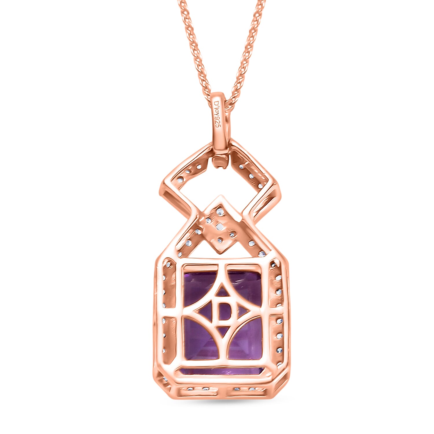 AAA Rose De France Amethyst & White Zircon Pendant with Chain (Size 20) in 18K Yellow Gold Plated Sterling Silver 5.55 Ct.