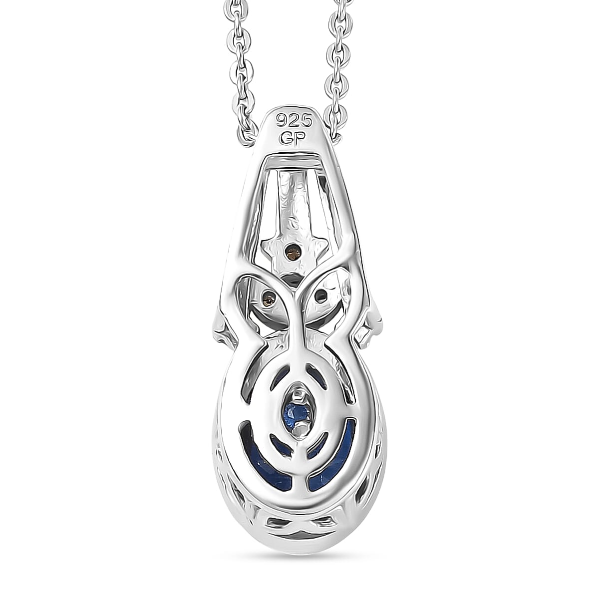 GP Natural Kashmir Kyanite, White Zircon & Kanchanaburi Blue Sapphire Pendant with Chain (Size 20) in Rhodium & Yellow Gold Plated Sterling Silver 1.69 Ct.
