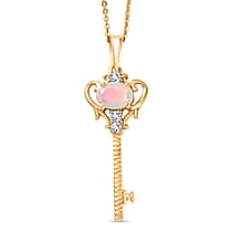 Faceted Ethiopian Opal, White Zircon Key Pendant with Chain (Size 20) in Sterling Silver.