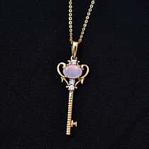 Faceted Ethiopian Opal, White Zircon Key Pendant with Chain (Size 20) in Sterling Silver.