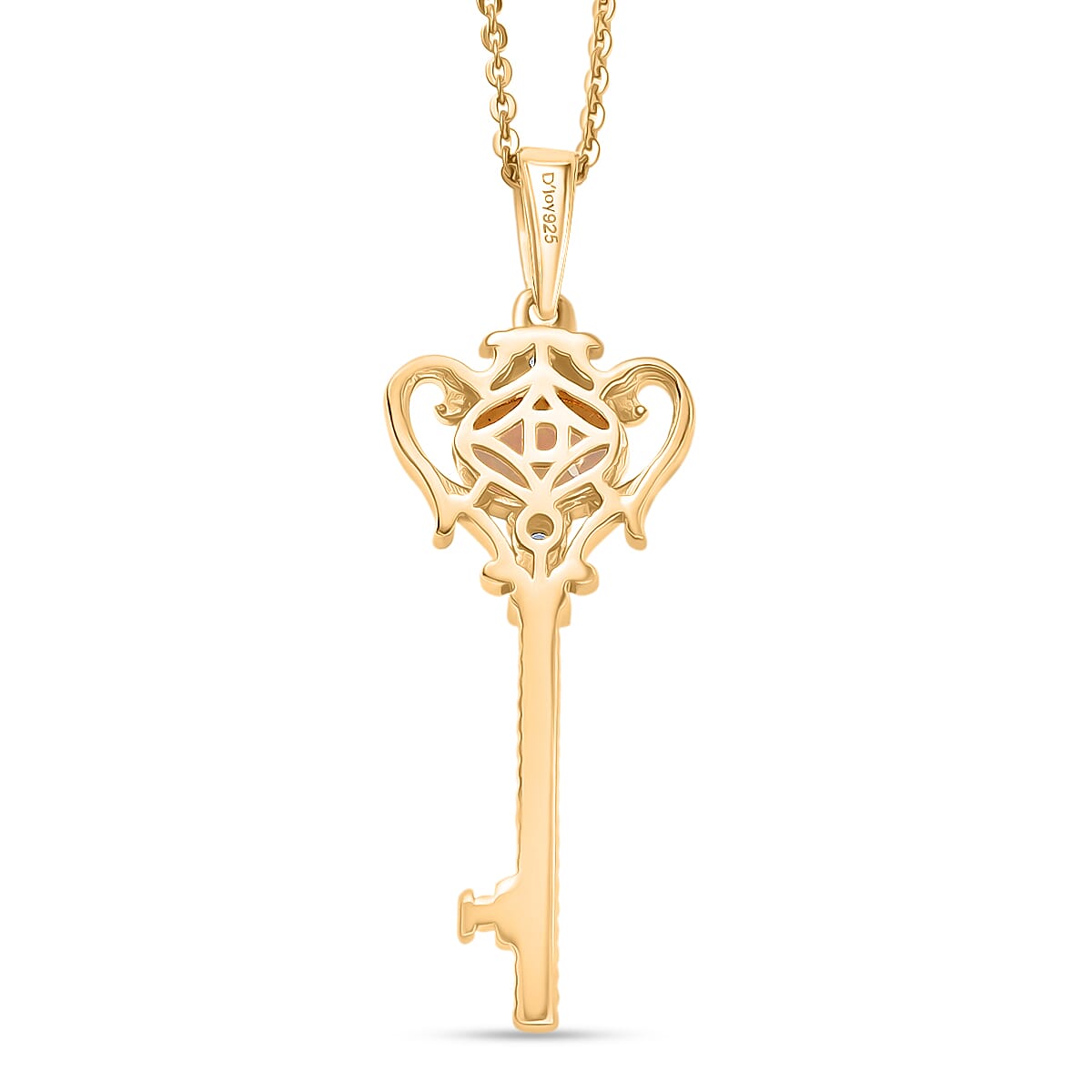 Faceted Ethiopian Opal & White Zircon Key Pendant with Chain (Size 20) in Sterling Silver.