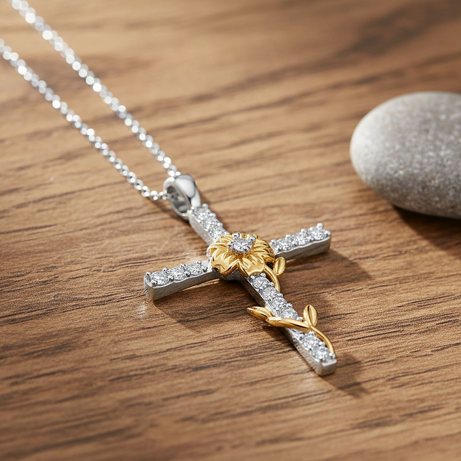 Luxuriant SI-GH Lab Grown Diamond Cross Pendant with Chain (Size 18-2 inch Extender) in 18K Vermeil Yellow Gold Plated Sterling Silver
