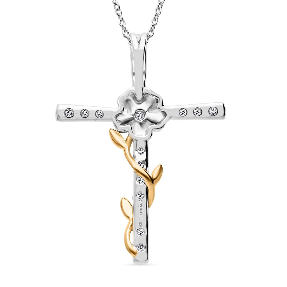 Luxuriant SI-GH Lab Grown Diamond Cross Pendant with Chain (Size 18-2 inch Extender) in 18K Vermeil Yellow Gold Plated Sterling Silver