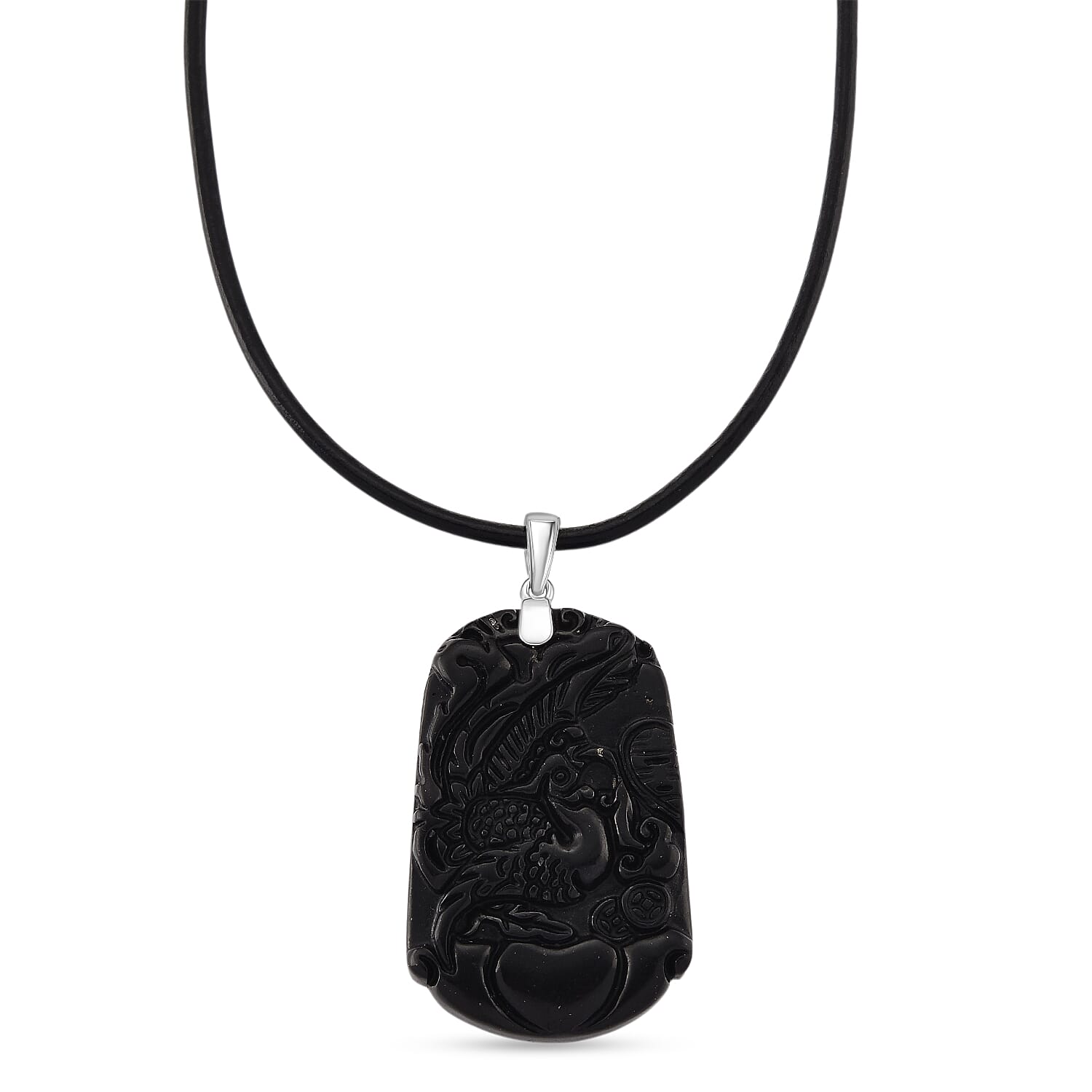 Natural Shungite Carved Pheonix Sterling Silver Pendant with Chain (Size - 20) 95.00 Ct.