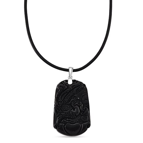 Natural Shungite Carved Pheonix Sterling Silver Pendant with Chain (Size - 20) 95.00 Ct.