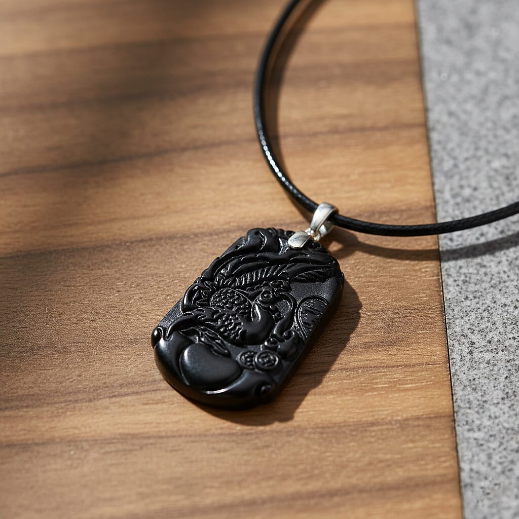 Natural Shungite Carved Pheonix Sterling Silver Pendant with Chain (Size - 20) 95.00 Ct.