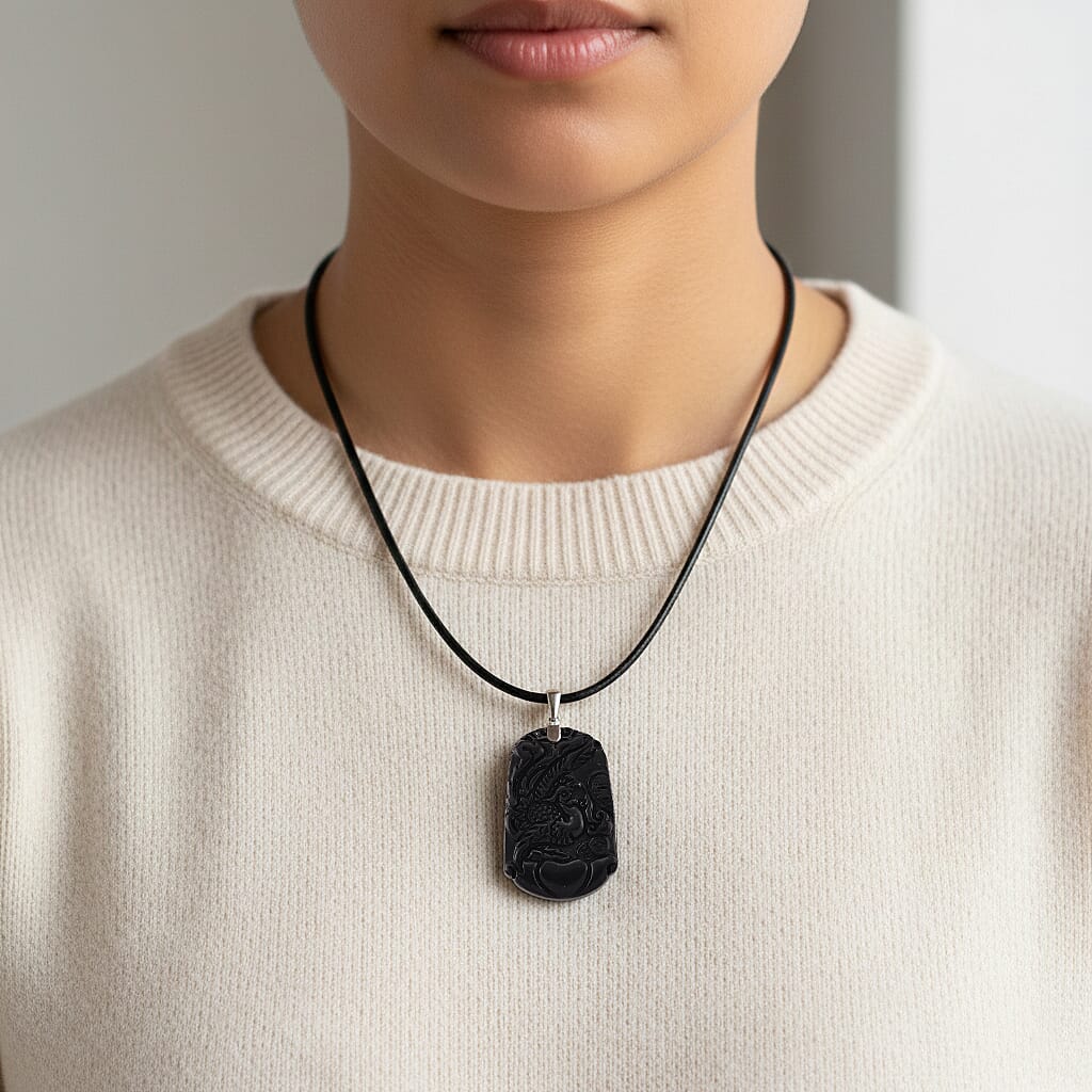 Natural Shungite Carved Pheonix Sterling Silver Pendant with Chain (Size - 20) 95.00 Ct.